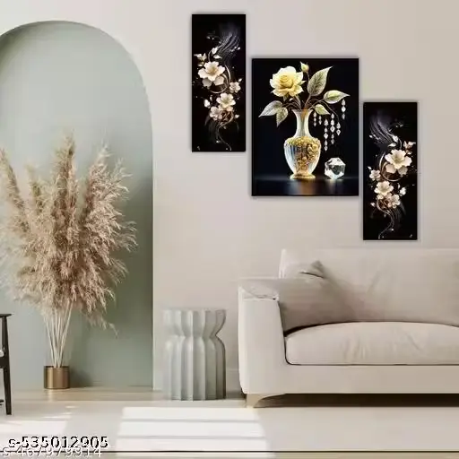 2A Gallary Flower Set of 3 MDF Digital Reprint 12' x 18' Painting (Without Frame, Pack of 3) SBJM -187
