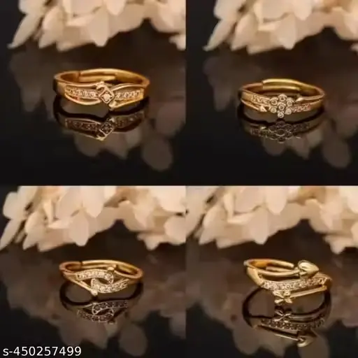 Combo of 4 gold plated Fingur Ring free size and Adjustable Diamond Ring For Girls And Women